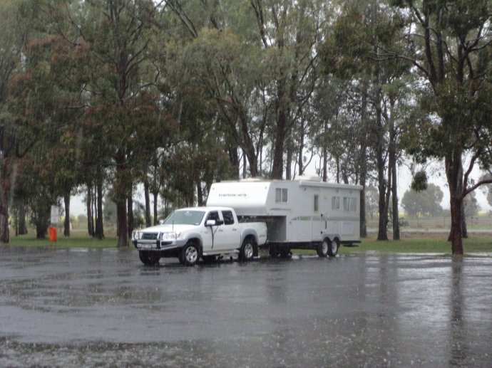 Trailblazer in the Rain at The Dish