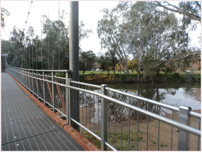 View across the bridge to the caravan park