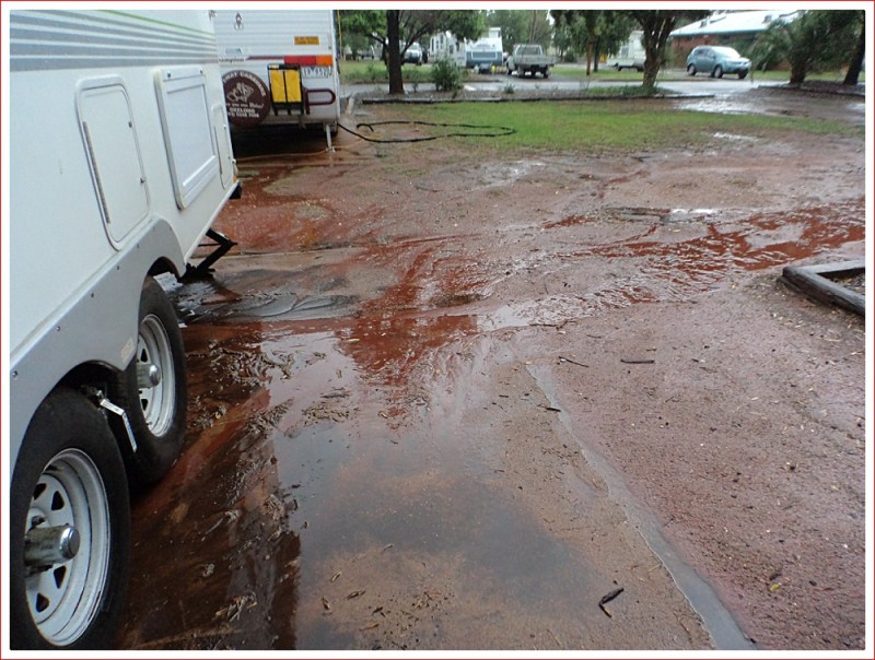 Muddy Concrete Slab Under the Caravan