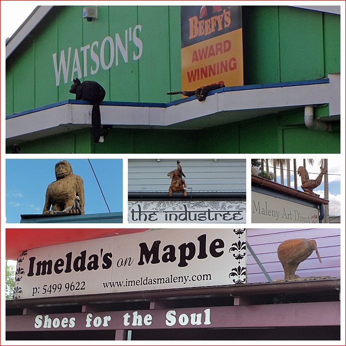 Carved wooden sculptures around Maleny